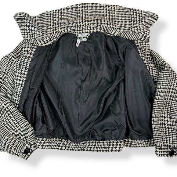 90's black white houndstooth wool blend cropped high neck light jacket - Picture 12 of 16